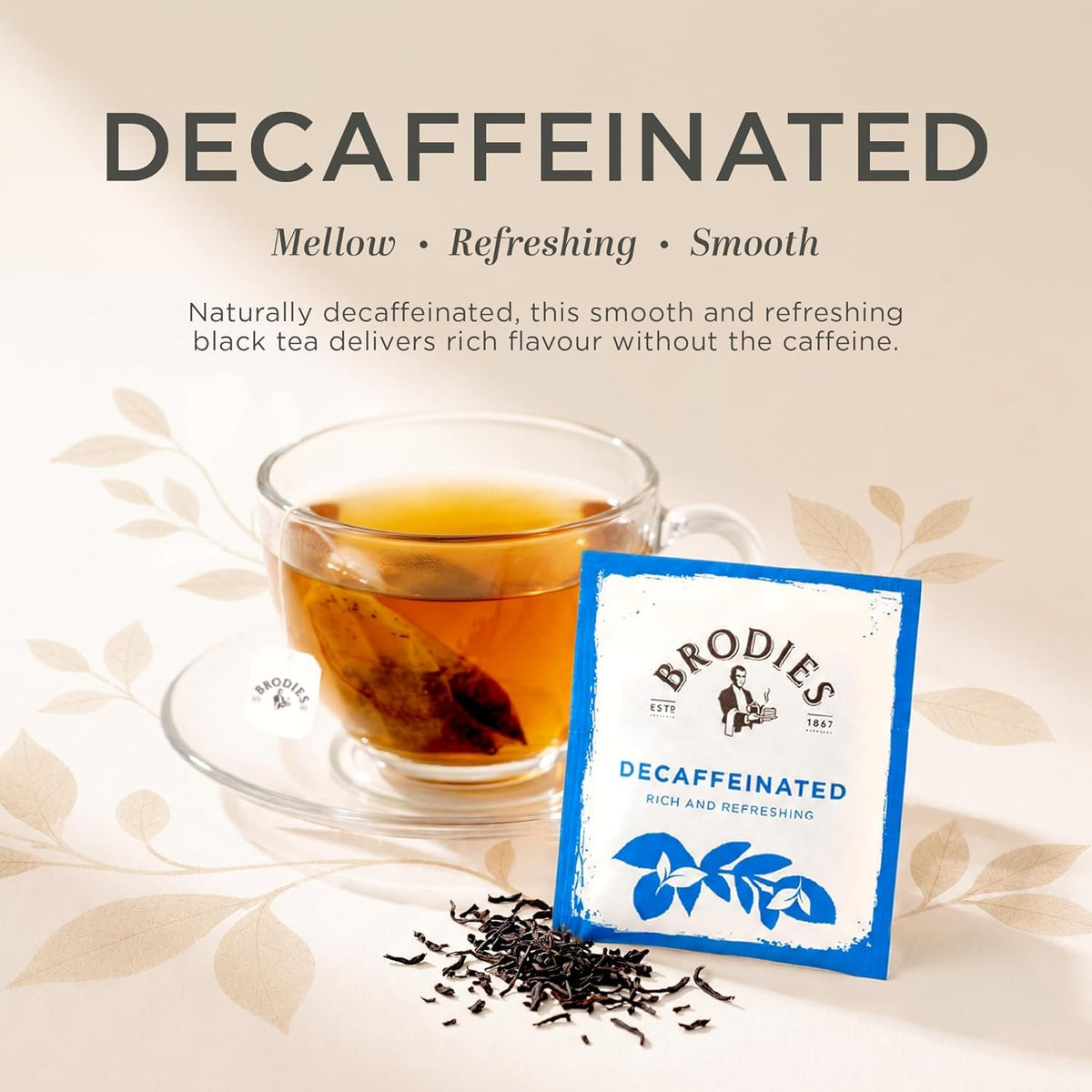 Brodies Decaffeinated Black Tea - Caffeine-Free, Mellow & Refreshing Taste | 120 Tea Bags (6 Boxes of 20)
