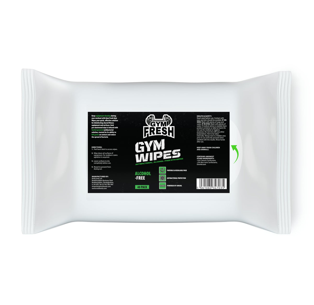 Gym Fresh Antibacterial Alcohol-Free Disinfectant Wipes - 40 Count