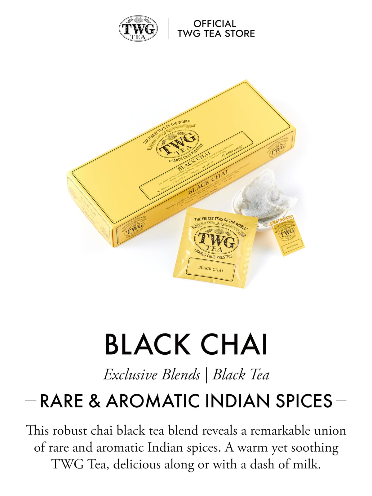 TWG Tea Black Chai - Aromatic Indian Spices | 15 Teabags | 40g