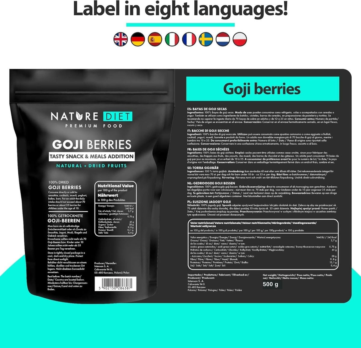 Nature Diet Goji Berries - 500g | Rich in Fibre, Antioxidants & Protein