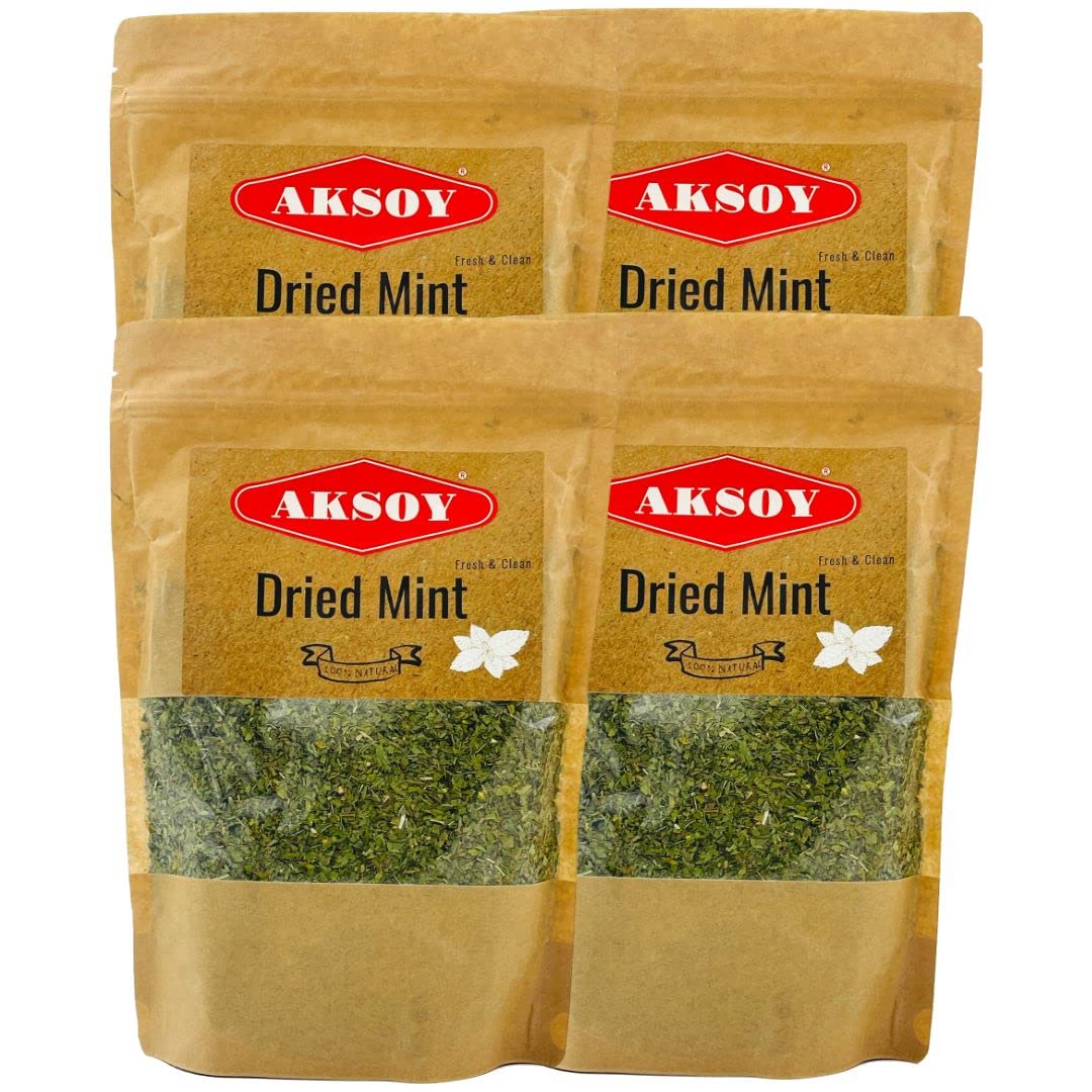 AKSOY Dried Peppermint Leaf - 1KG (4 x 250g Packs) | Natural, Premium Quality, Resealable Pouches