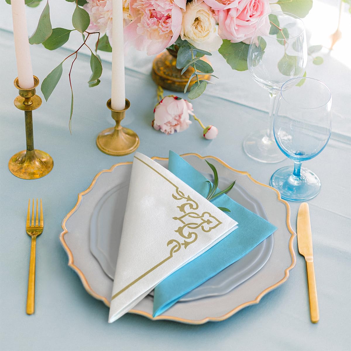 PAW Decor Collection Linen Feel Napkins - Elegant Frame Gold | 40 x 40 cm | 50 Pack 5