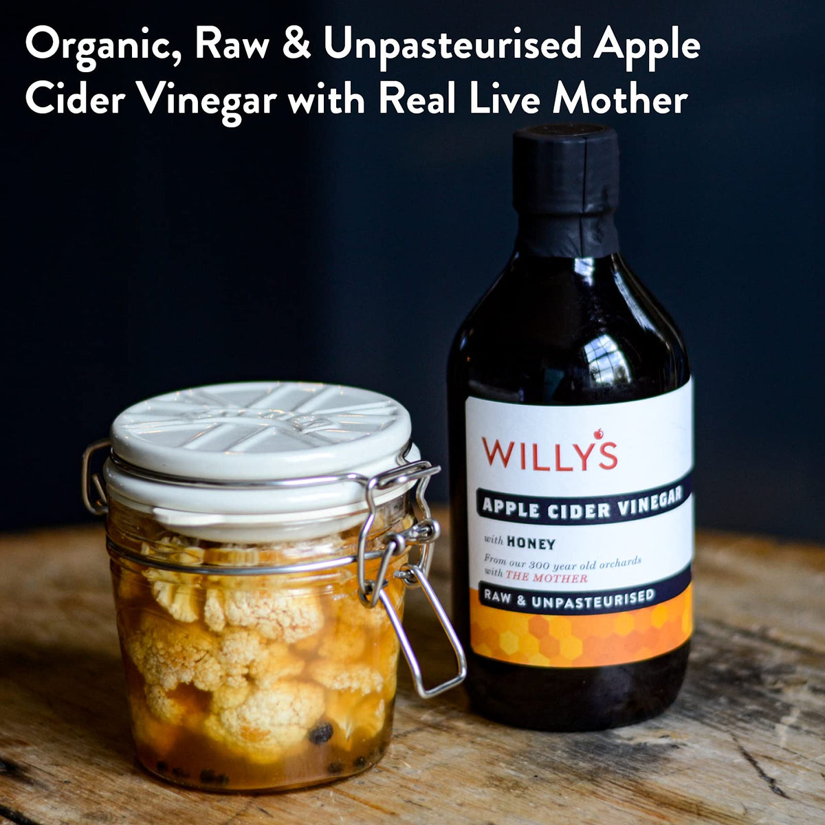WILLY'S Organic Raw Apple Cider Vinegar with Honey - 500ml | Live Mother | Great Taste Award Winner