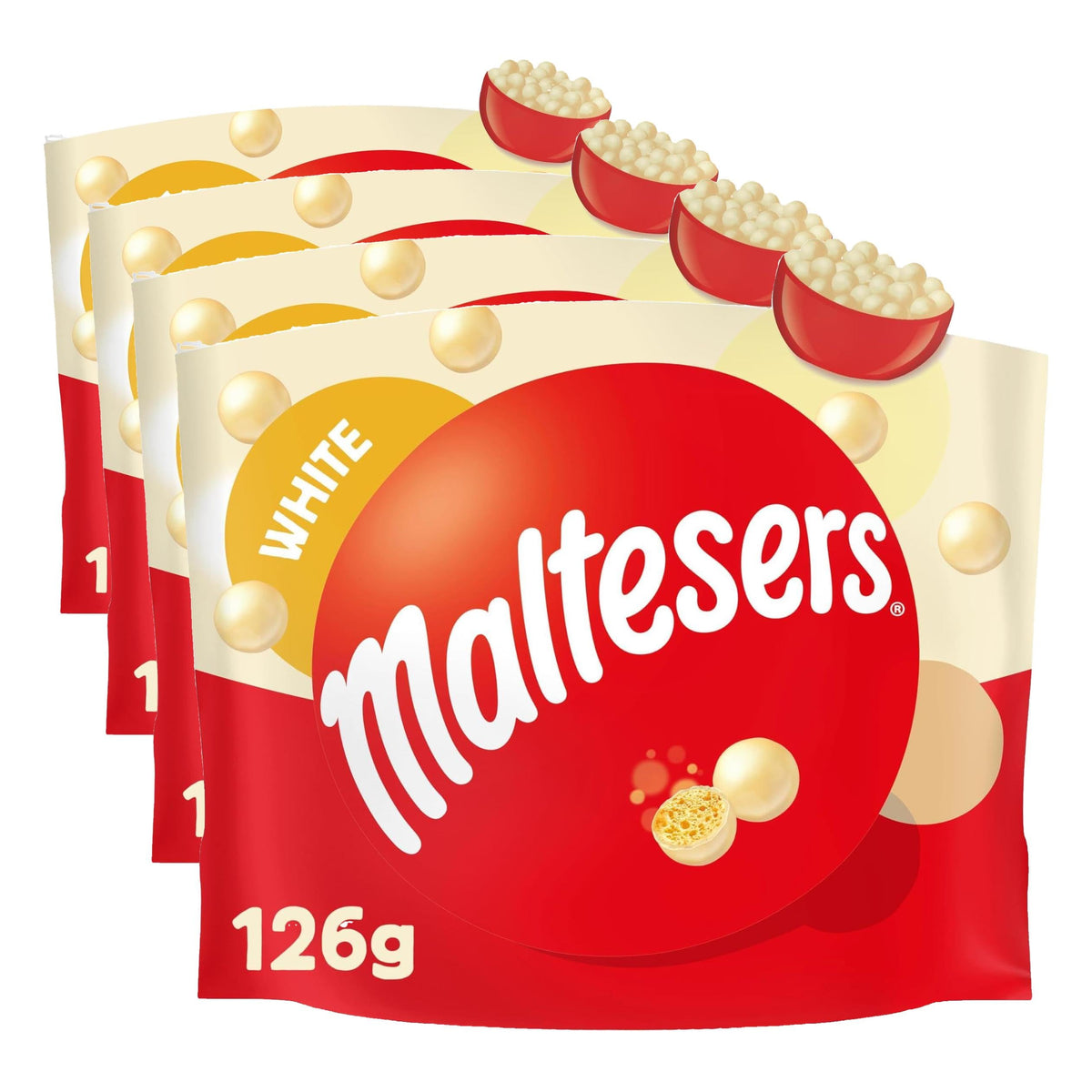 Maltesers White Chocolate & Honeycomb Balls - 126g Share Bag (Pack of 4)
