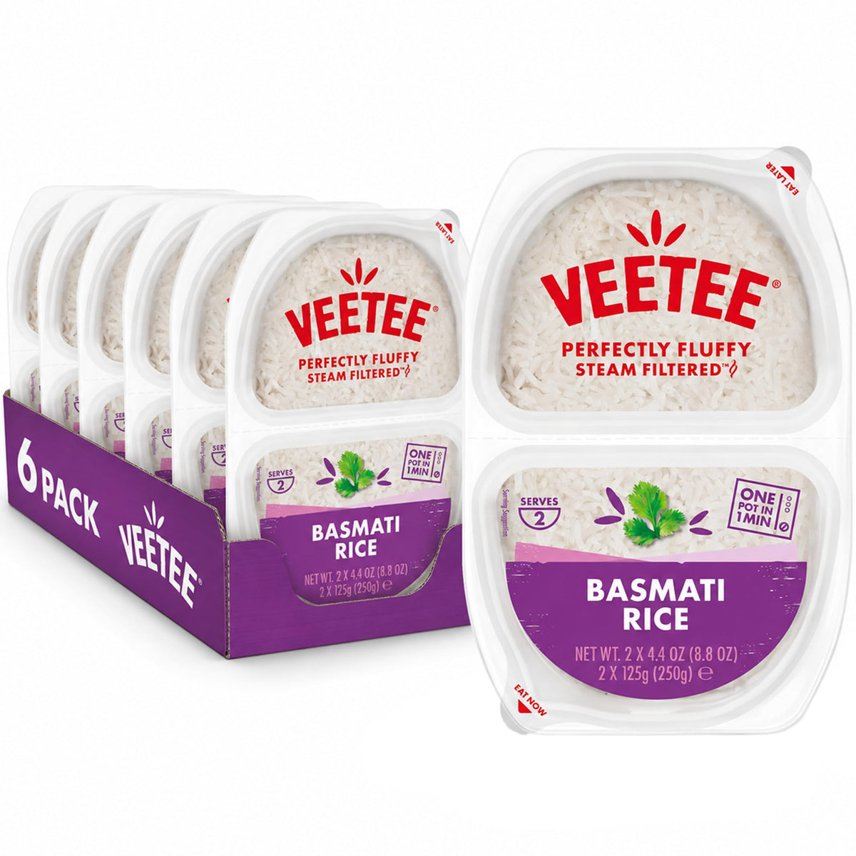 VEETEE Basmati Rice Pots - 6 Pack | 2 x 125g Pots per Pack | Ready in 60 Seconds