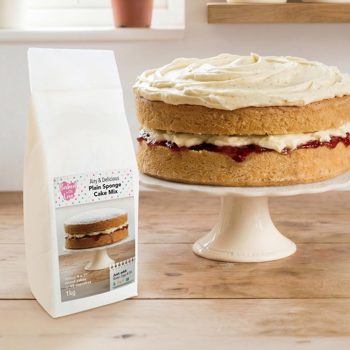 Baked With Love Plain Cake Mix - 1kg | Makes 40 Cupcakes or 4 x 7" Cakes | Easy Bake Sponge 7