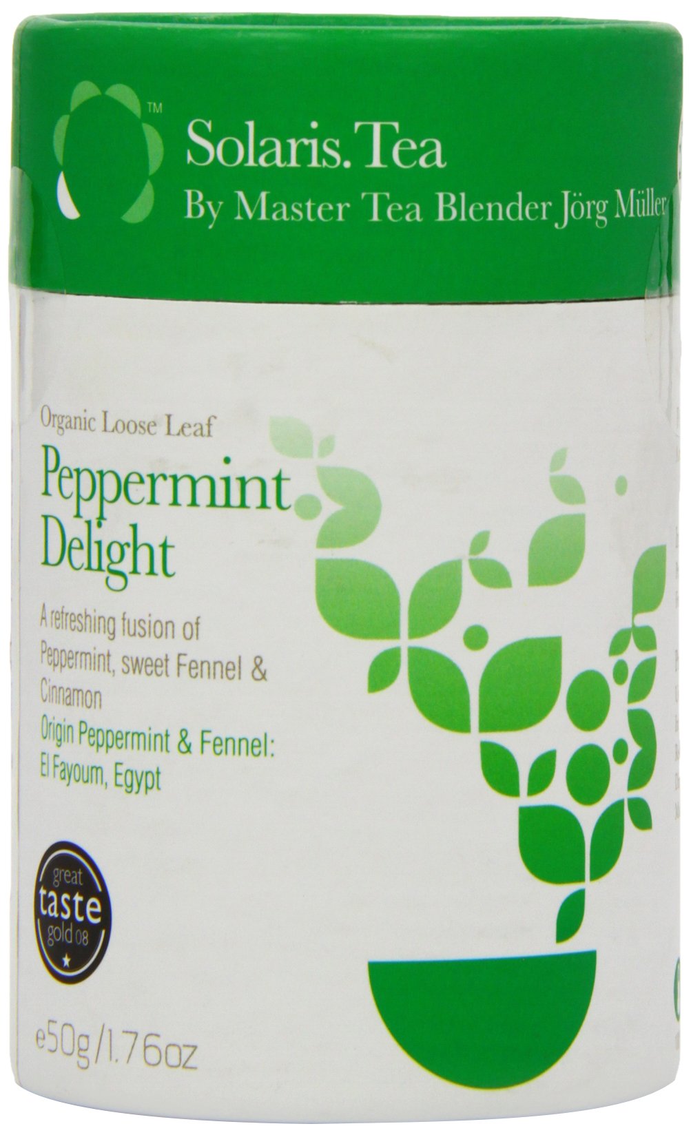 Solaris Tea Organic Loose Whole Leaf Peppermint Delight - Caffeine Free | 50g | Supports Digestion