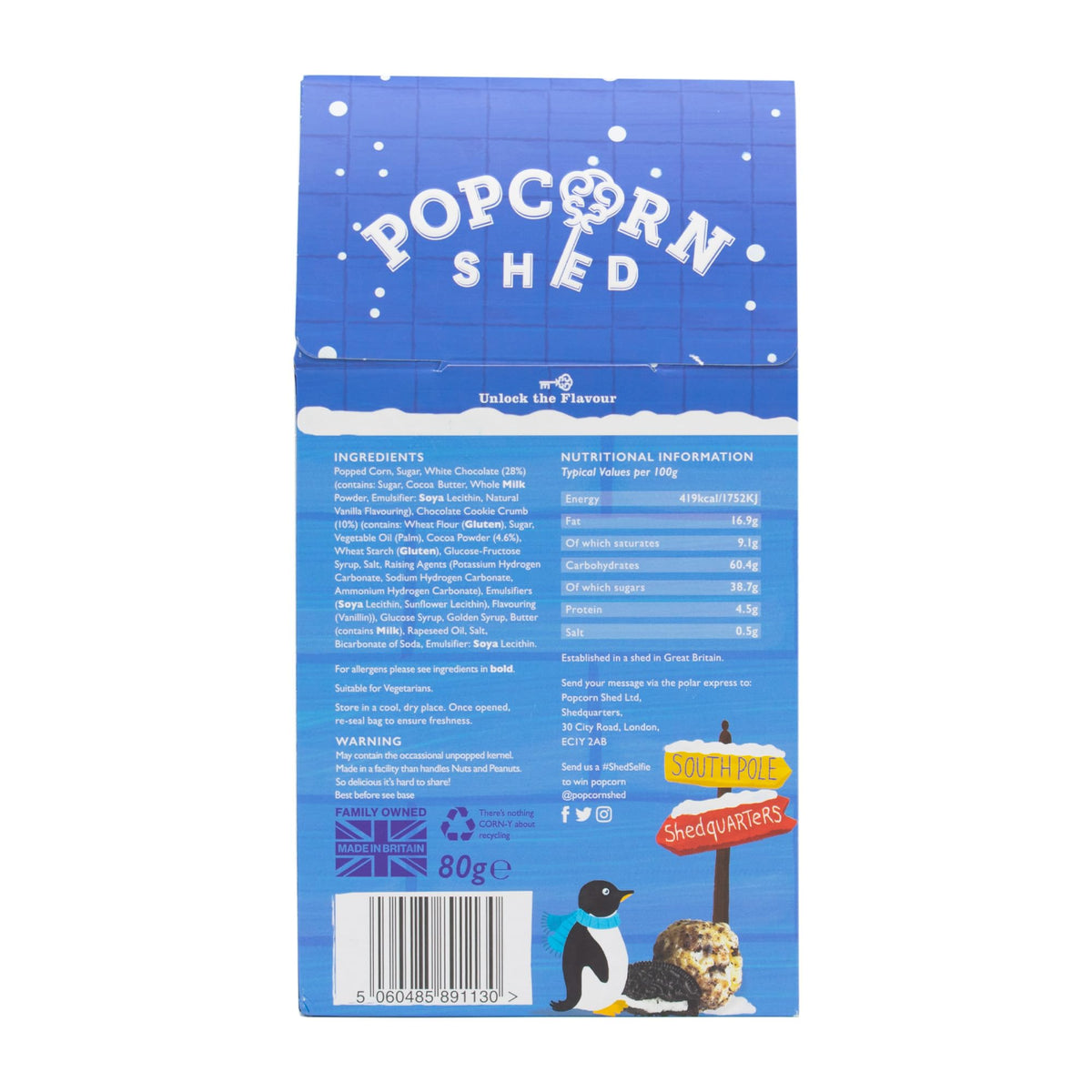 Popcorn Shed Cookies & Cream Gourmet Popcorn - White Chocolate & Biscuit Chunks | 3 x 80g Bags