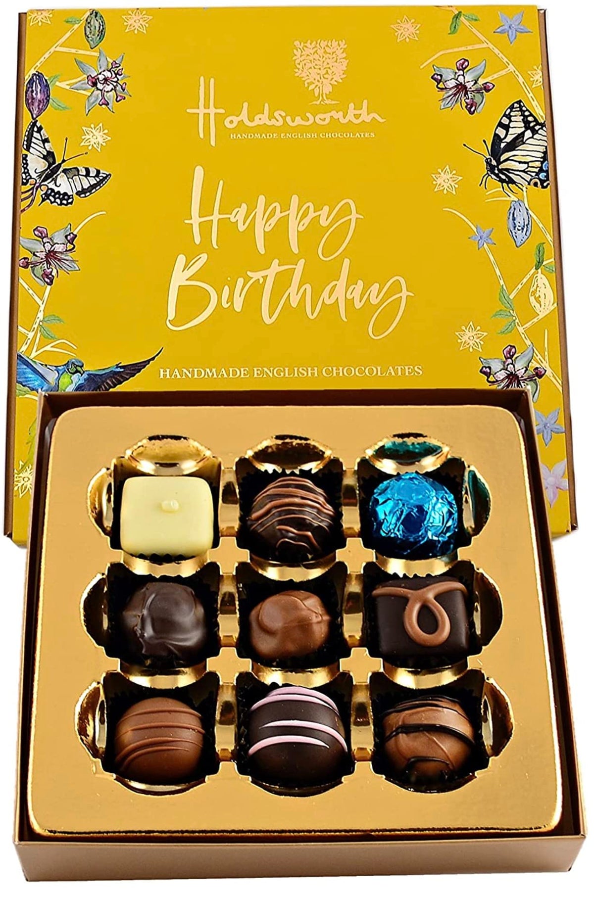 Holdsworth Handmade English Chocolates Happy Birthday Gift Box - 9 Assorted Chocolate Truffles