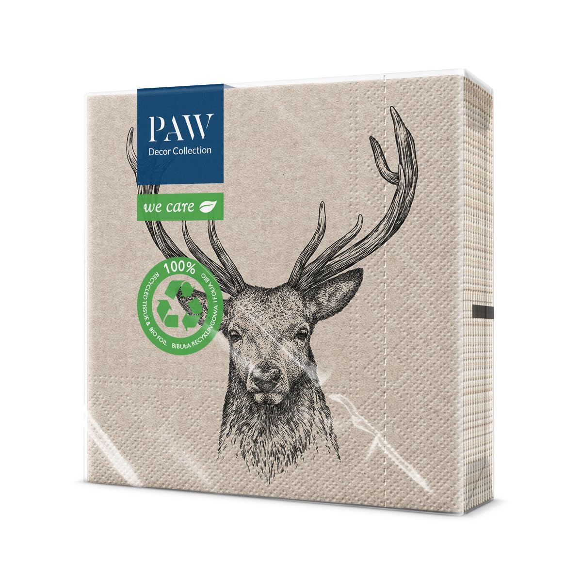 PAW Decor Collection Napkins - 3-Ply Recycled Paper, Deer Design | 20 Pieces | 33 x 33 cm 1