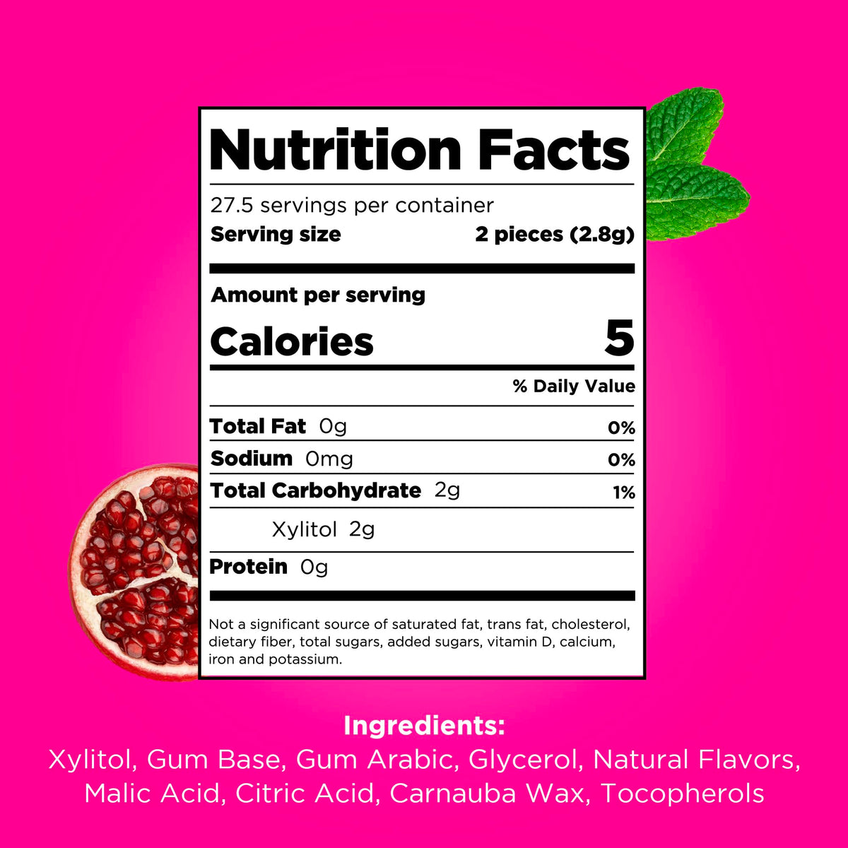 PUR Gum Pomegranate Mint Sugar Free Chewing Gum - Xylitol Sweetened, Vegan, Aspartame Free | 55 Count (Pack of 6)