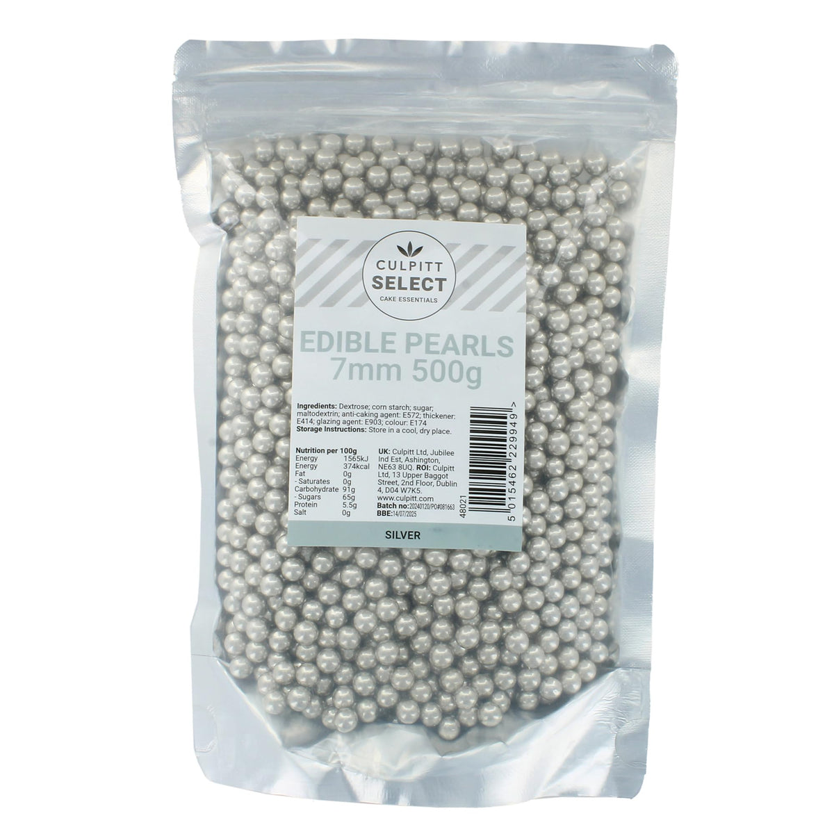 Culpitt Select Silver Pearls - 7mm Edible Cake Decorations | 500g Pouch
