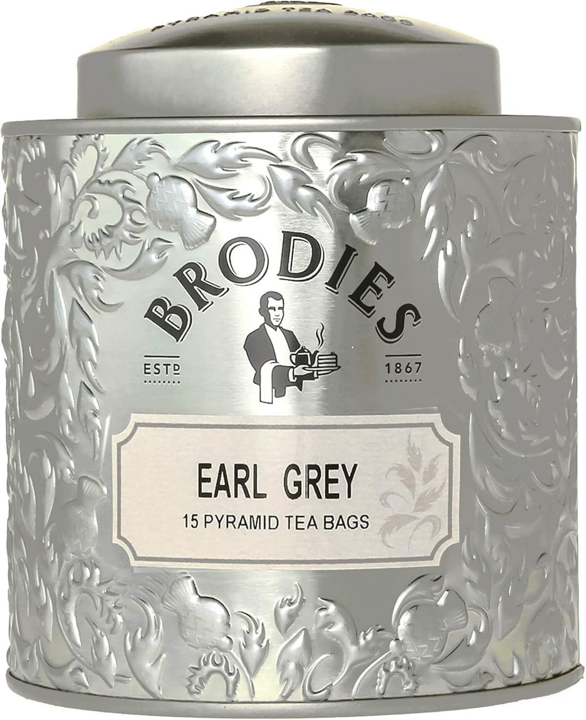 Brodies Earl Grey Pyramid Tea - 15 Count Caddy | Black Tea, Bergamot Oil, Cornflower Petals