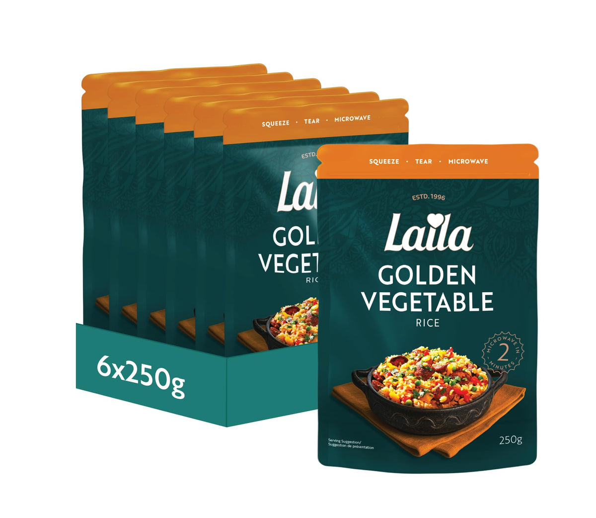 Laila Golden Vegetable Microwave Basmati Rice - 6 x 250g Packs