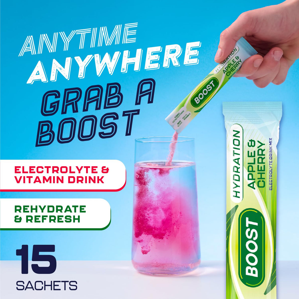 Boost Hydration Powder Apple Cherry - Zero Sugar Electrolytes | 15 x 7g Sachets 3