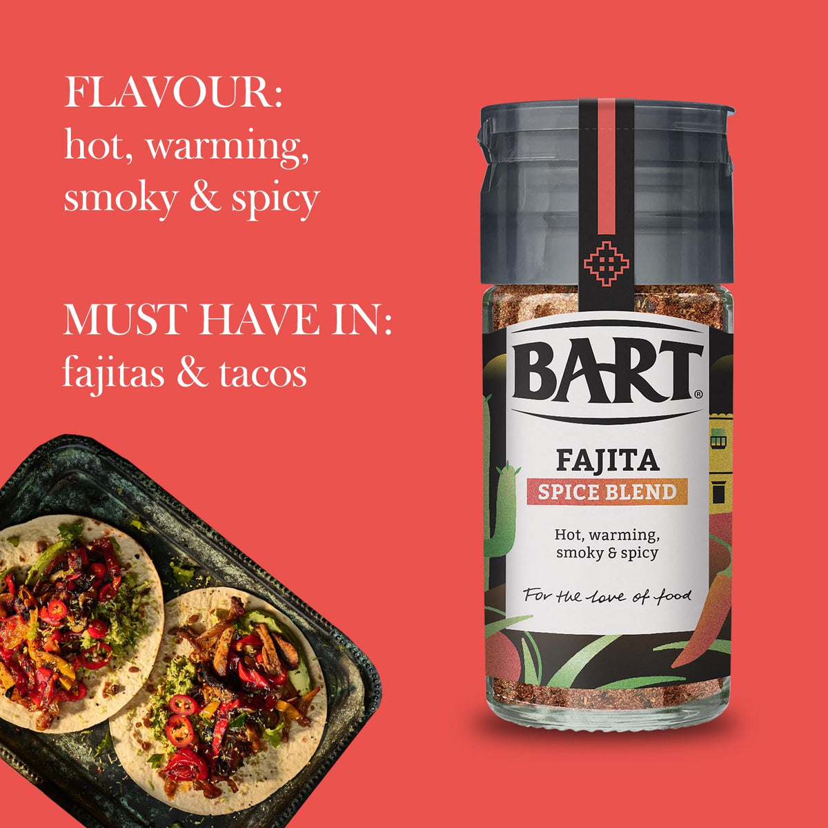 BART Mexican Seasoning - Hot & Spicy Fajita Blend | 6 x 44g Jars