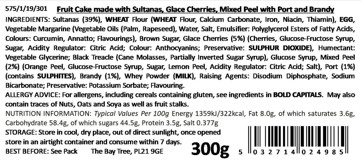 The Bay Tree Rich Fruit Cake with Port & Brandy - 620g (Pack of 2) | Handmade in UK