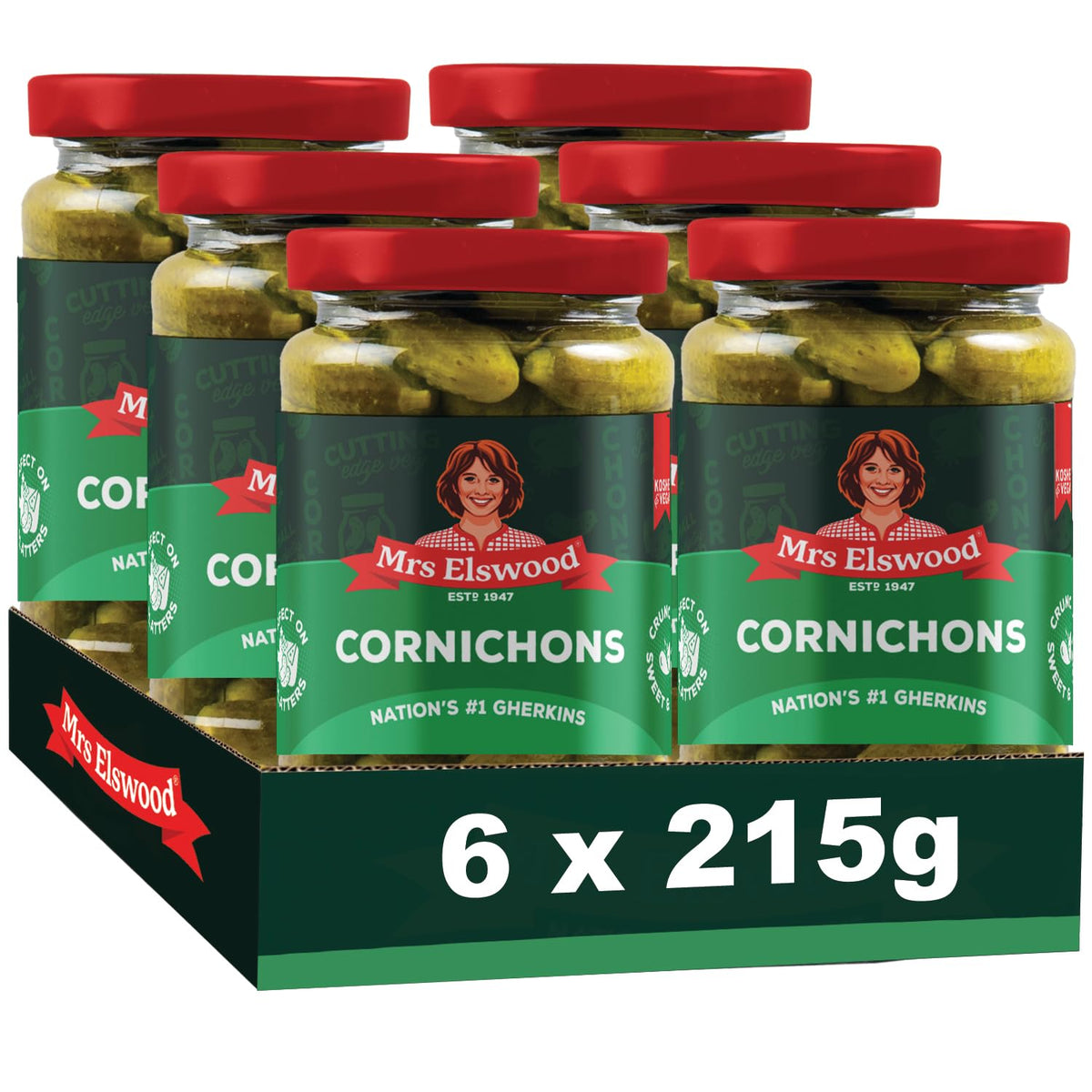 Mrs Elswood Cornichons - Pickled Gherkins | 6 x 215g 1