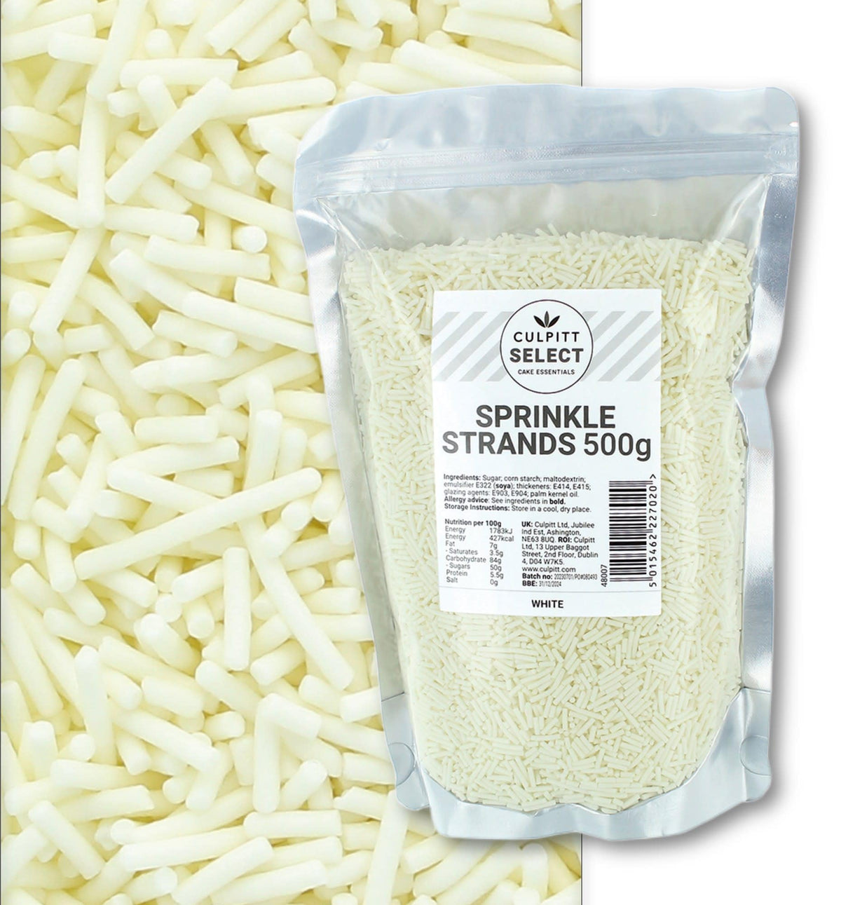 Culpitt Select White Sugar Strands - 500g Pouch | Edible Cake Decorations 1