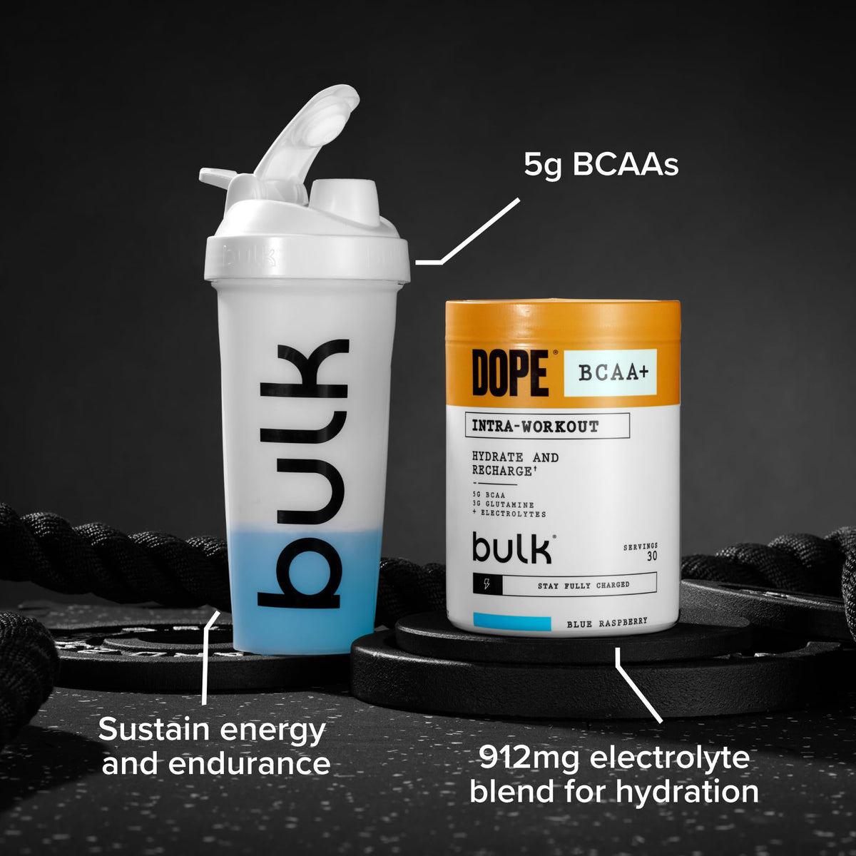 BULK POWDERS Dope BCAA+ Intra-Workout Powder - Tropical Flavour | 360g | 30 Servings | 5g BCAAs 4