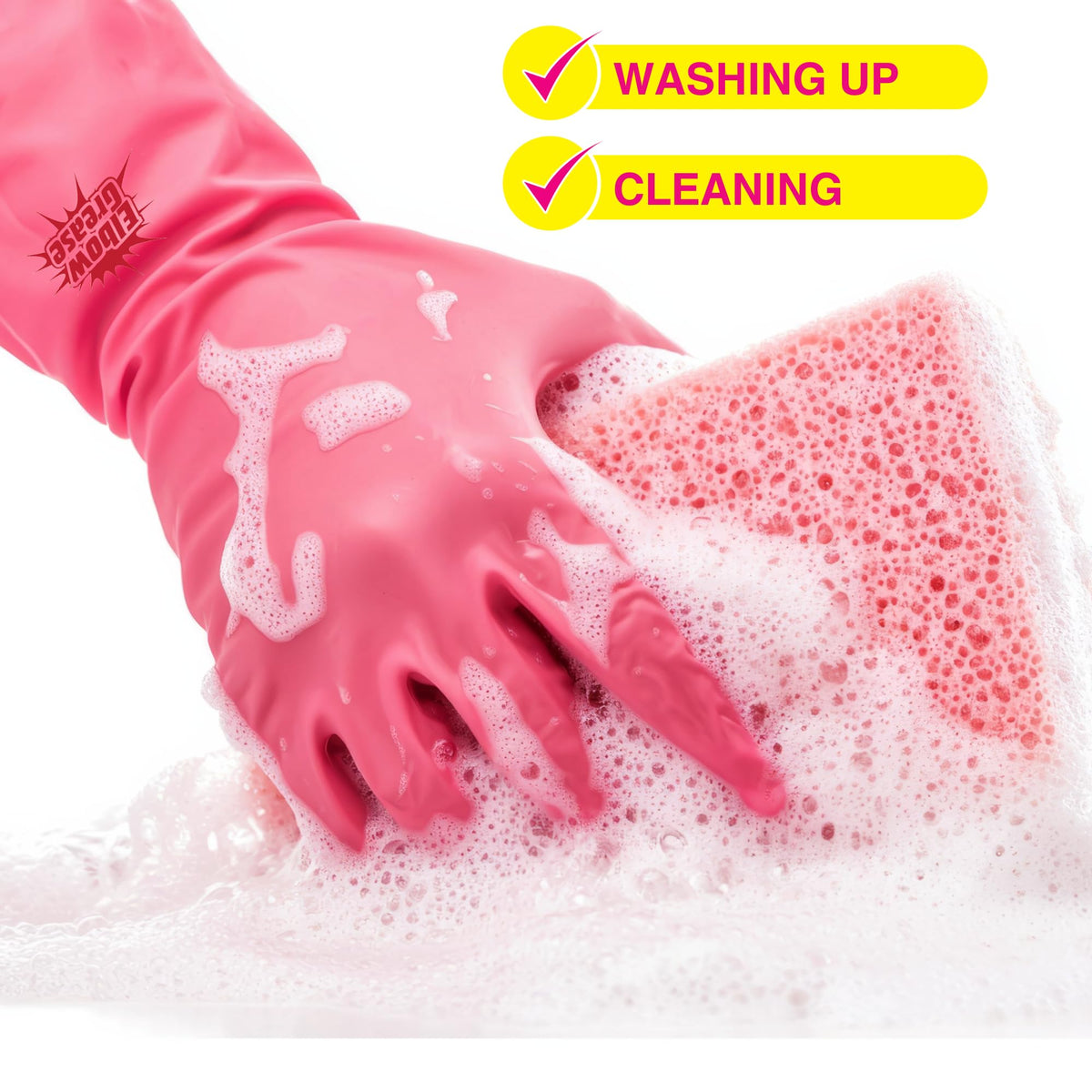 Elbow Grease Pink Rubber Cleaning Gloves - Super Strong, Cotton Lined, Non-Slip Grip, Size L (Pack of 2) 5