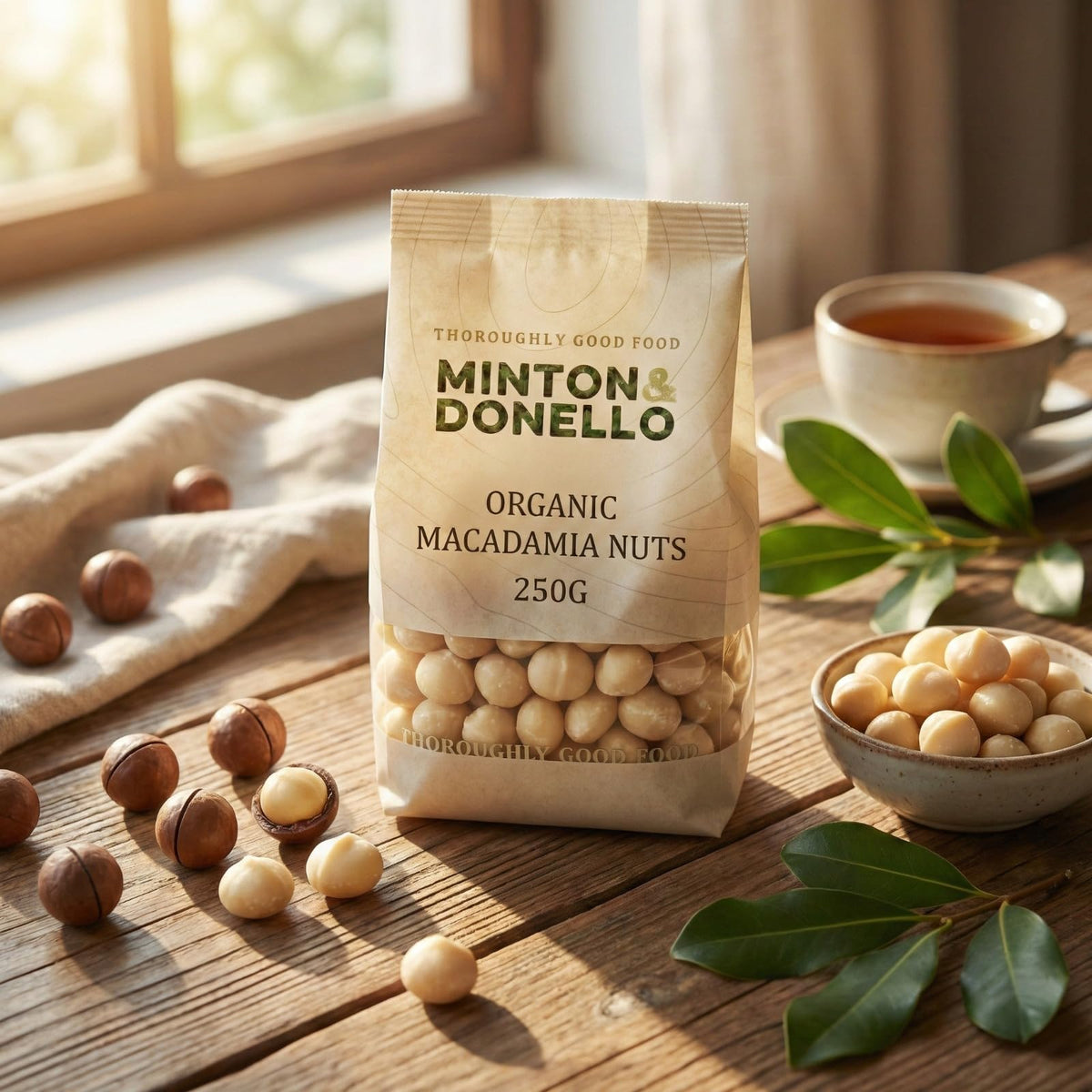 Minton & Donello Organic Whole Macadamia Nuts - 250g Bag | Rich Buttery Taste | High in Healthy Fats