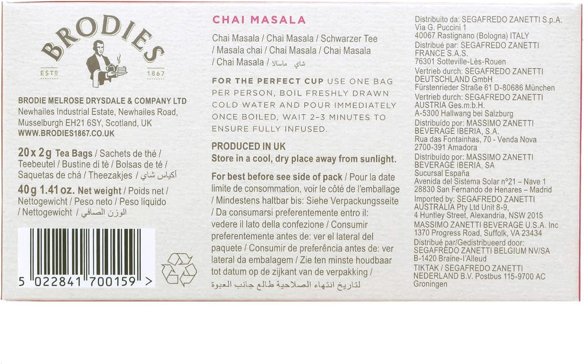 Brodies Chai Masala Black Tea - 6 Boxes of 20 Tea Bags (120 Total) 8