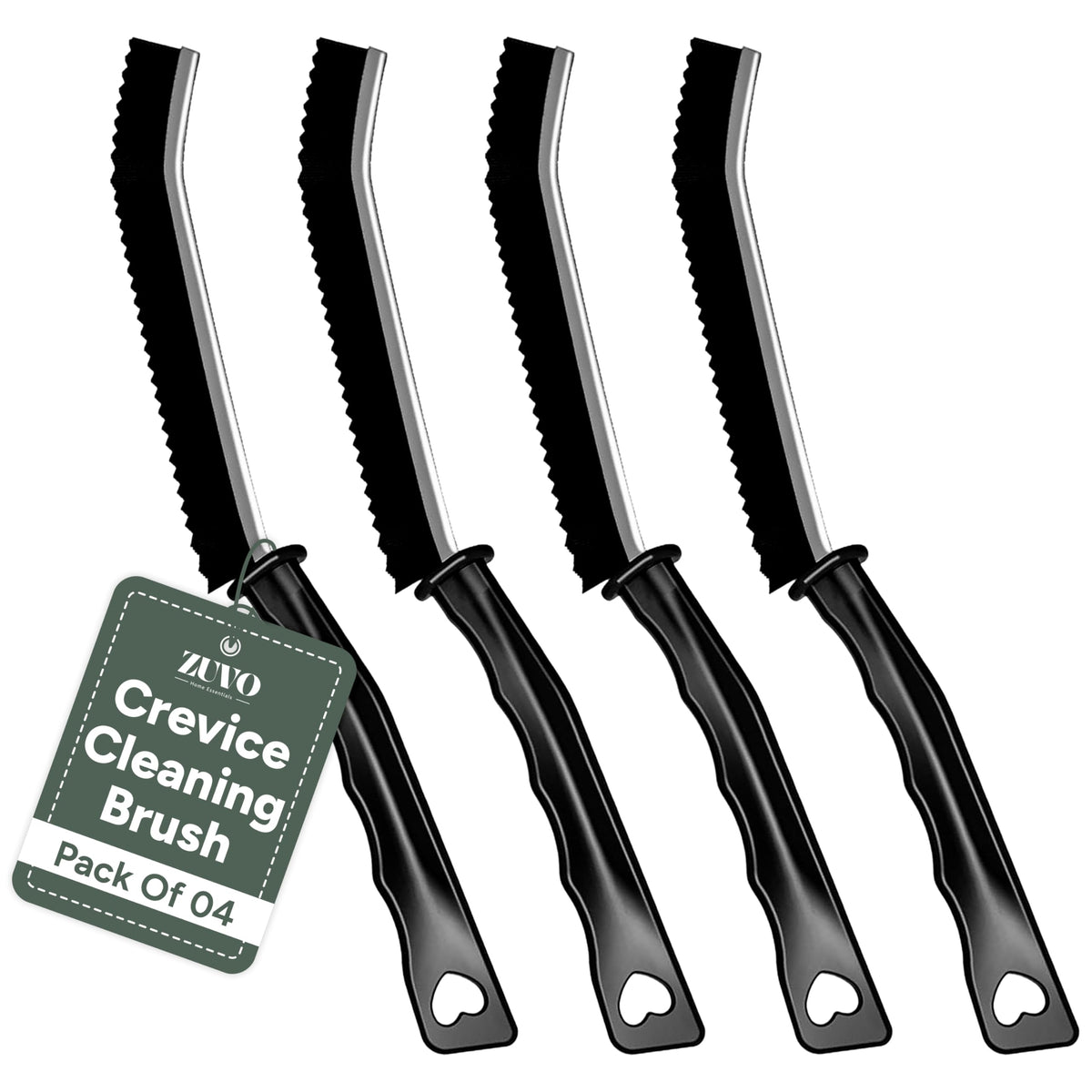 Zuvo Crevice Cleaning Brush Set - Hard Bristle, Ergonomic Handle | 4 Pack