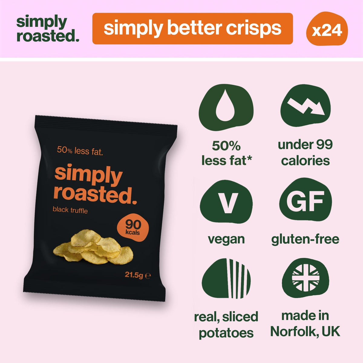 Simply Roasted Black Truffle Crisps - 50% Less Fat | 24 x 21.5g Bags | Gluten-Free