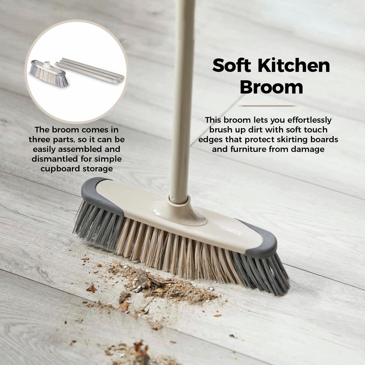 Tower 5-in-1 Cleaning Set - Dustpan & Brush, Broom, Dish Brush, Scrub Brush | 5 Pieces | Latte 7