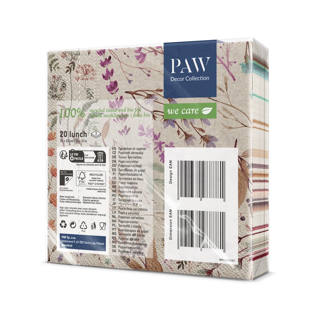 PAW Decor Collection Napkins 3-Ply (33 x 33 cm) - 20 Pieces | Eco-Friendly, Biodegradable 2