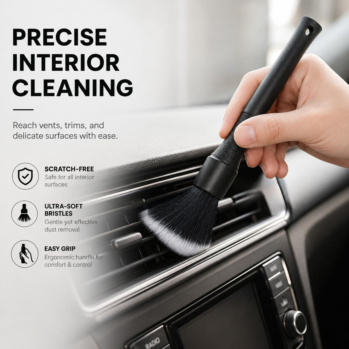 Muexoee Soft Bristle Car Detailing Brush - Scratch-Free Interior Cleaning Tool for Air Vents, Dashboards & Electronics 3