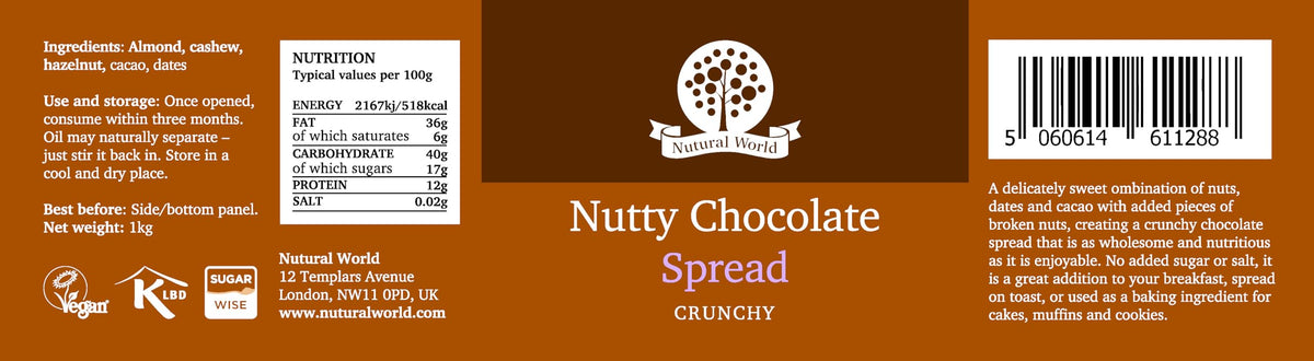 Nutural World Crunchy Nutty Chocolate Spread - 1kg | Vegan | Gluten-Free | No Added Sugar 4