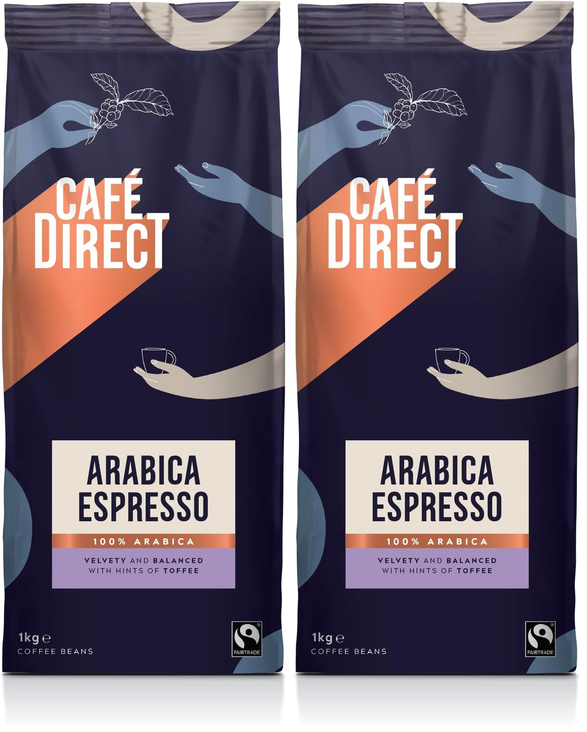 Café Direct Familia Espresso Whole Coffee Beans - Medium-Dark Roast, 1kg (Pack of 2)
