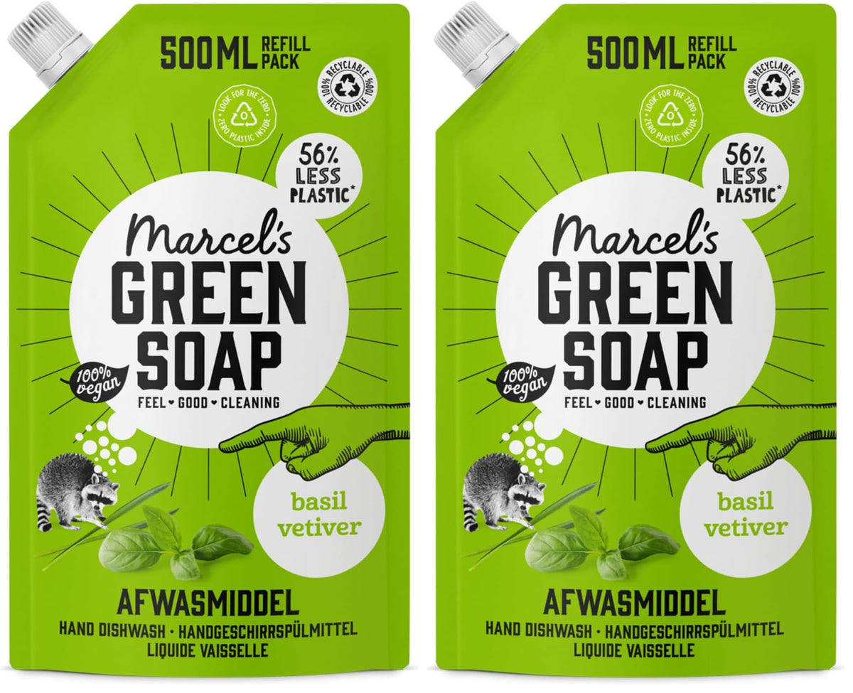 Marcel's Green Soap Washing-Up Liquid Refill - Basil & Vetiver - 2 x 500ml