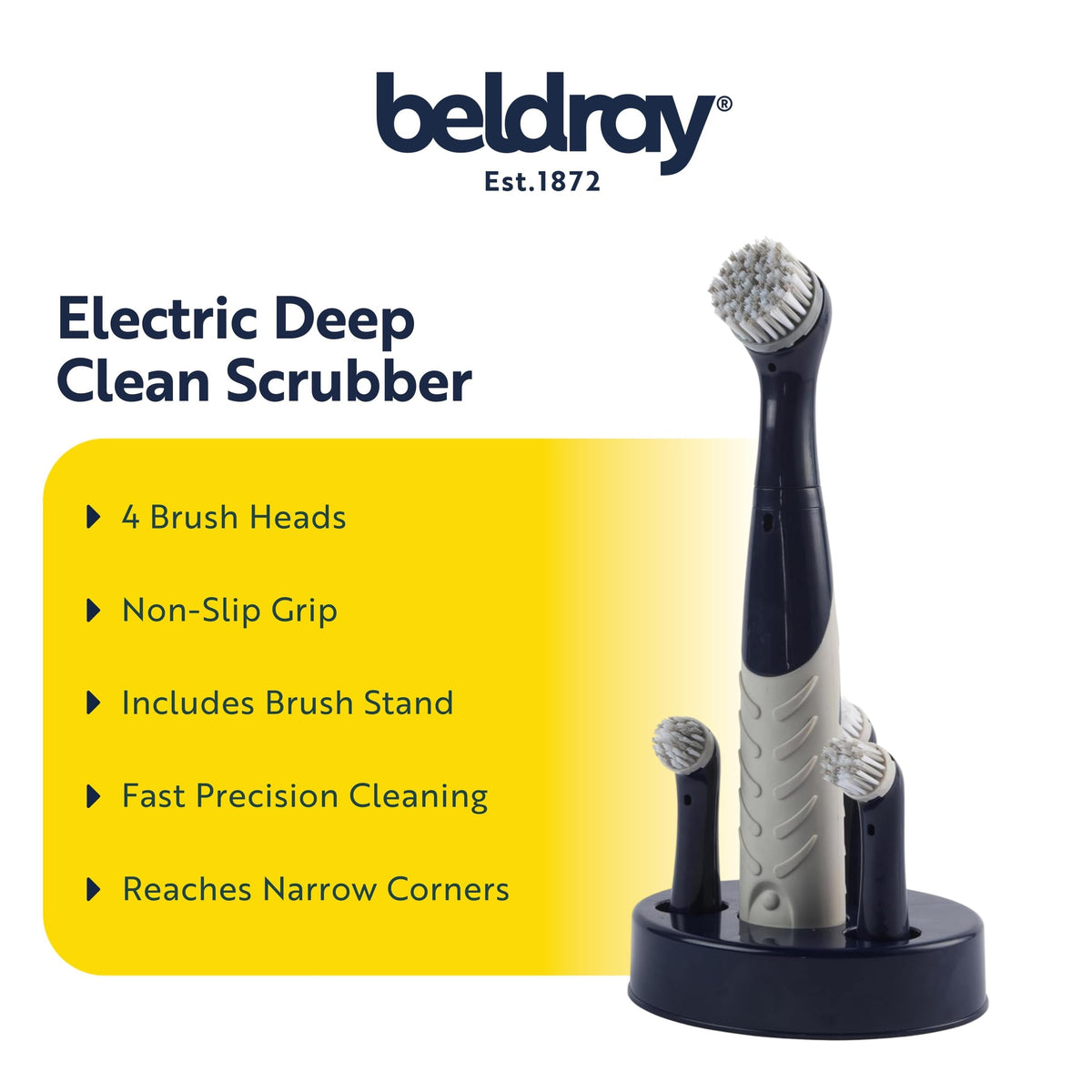 Beldray Deep Clean Electric Scrubber Turbo Brush with 4 Heads - Navy