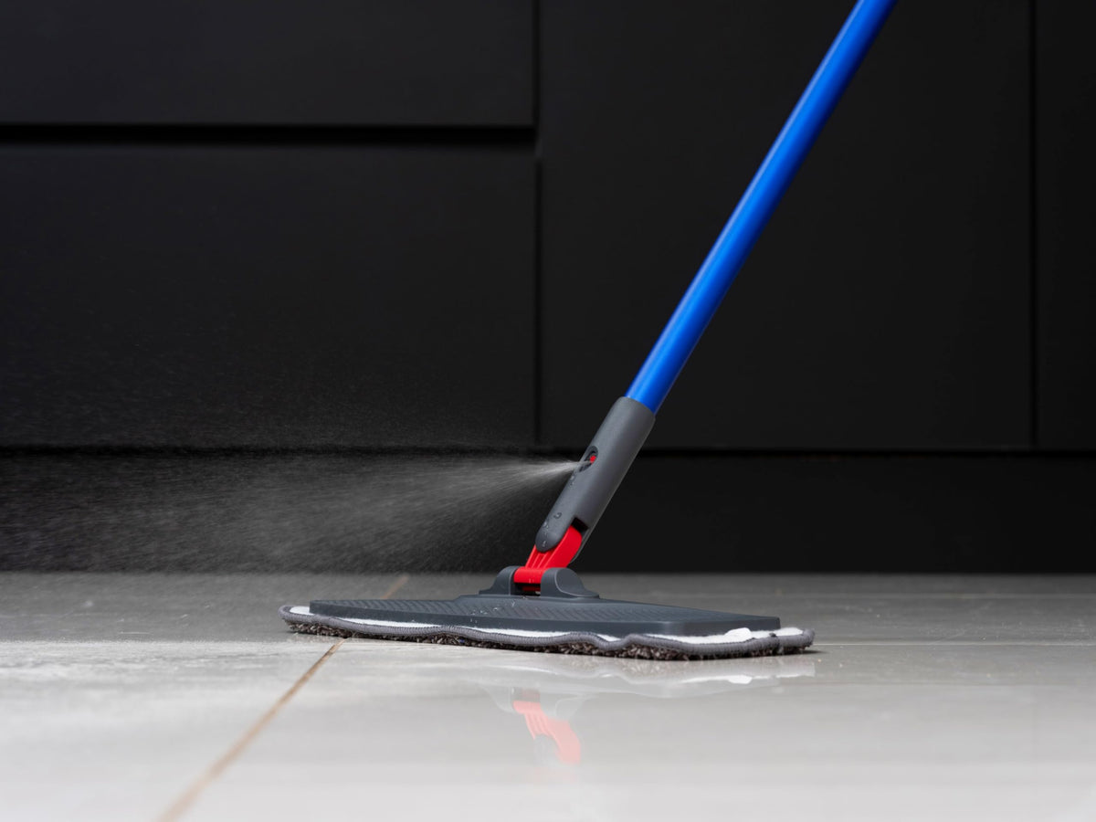 Addis Duo Microfibre Flat Spray Mop - Refillable Water Tank, 360 Swivel Head | Blue Grey