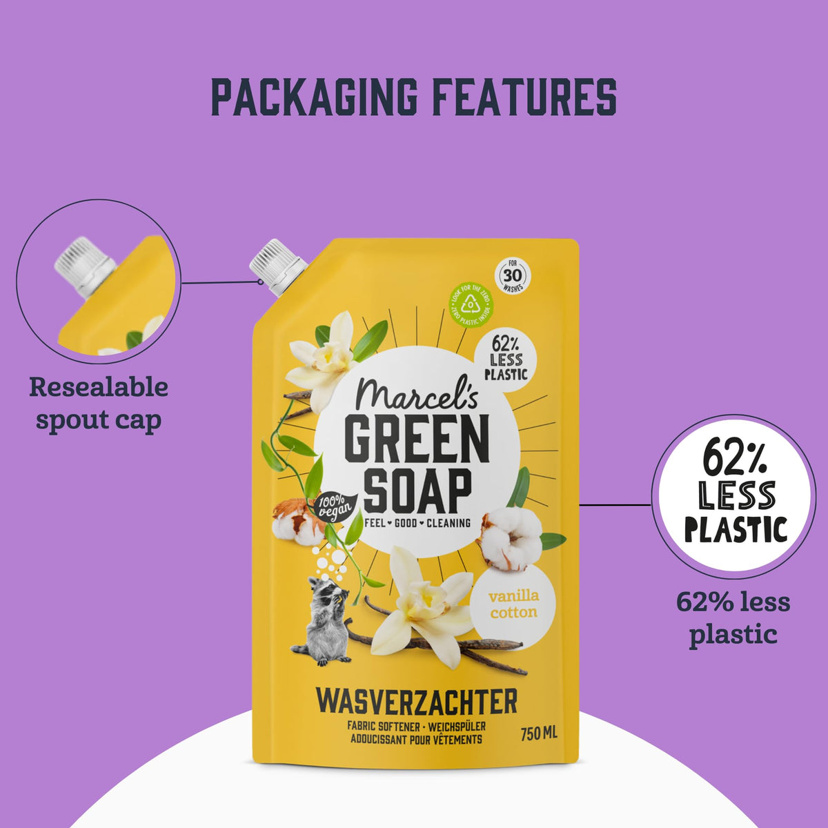 Marcel's Green Soap Fabric Conditioner Refill - Vanilla & Cotton Scent - 2 x 750ml 4