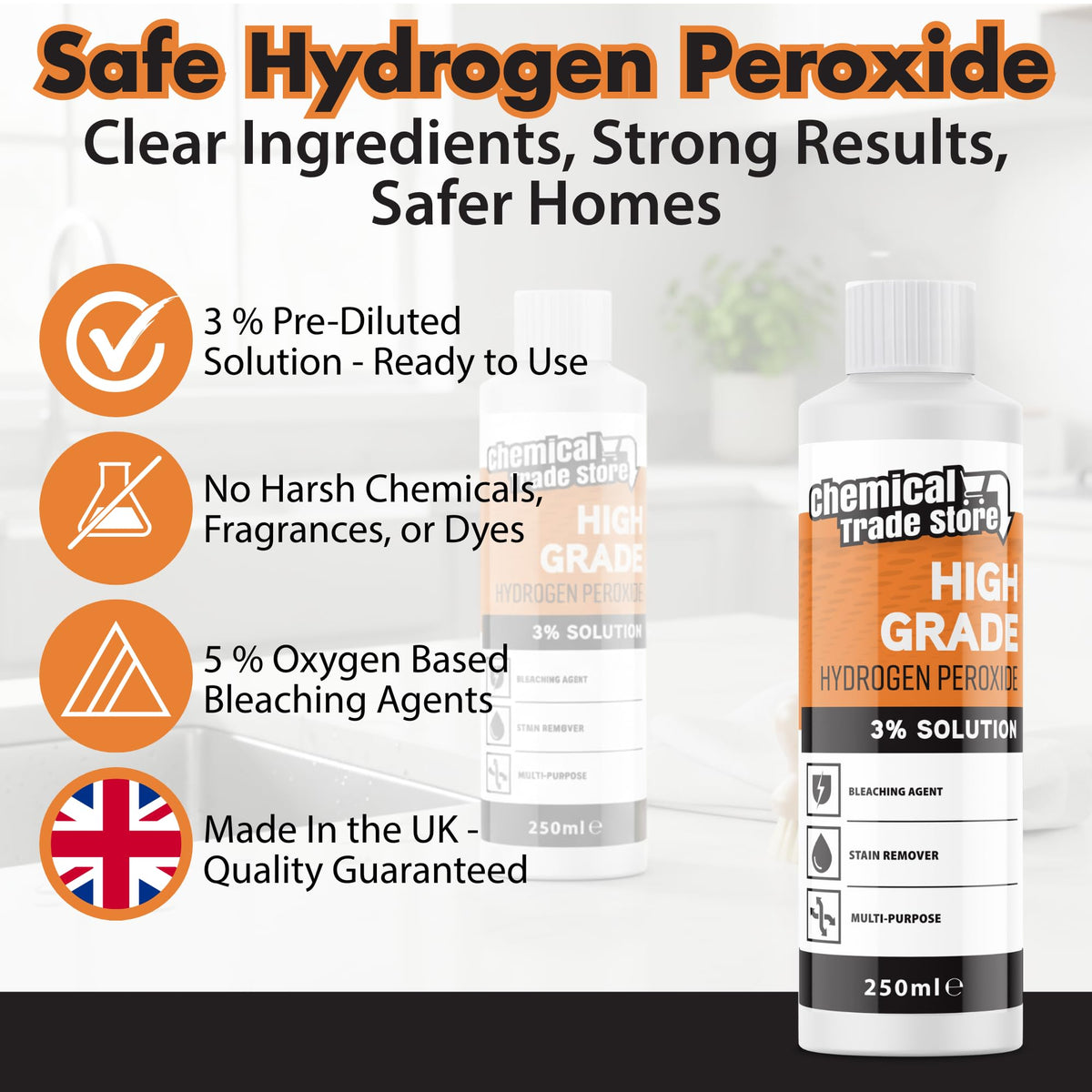 Chemical Trade Store Hydrogen Peroxide Solution 3% - All-Purpose Cleaner | 250 ml 3
