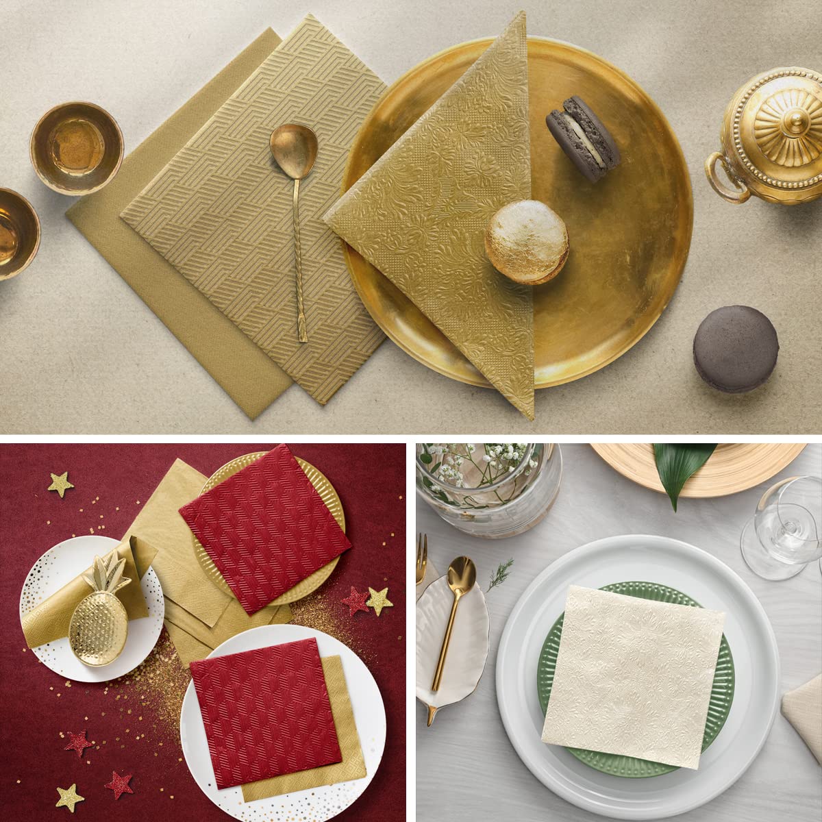 PAW Decor Collection Napkins - 3-Ply Gold Ornaments | 20 Pieces | 33 x 33 cm 7