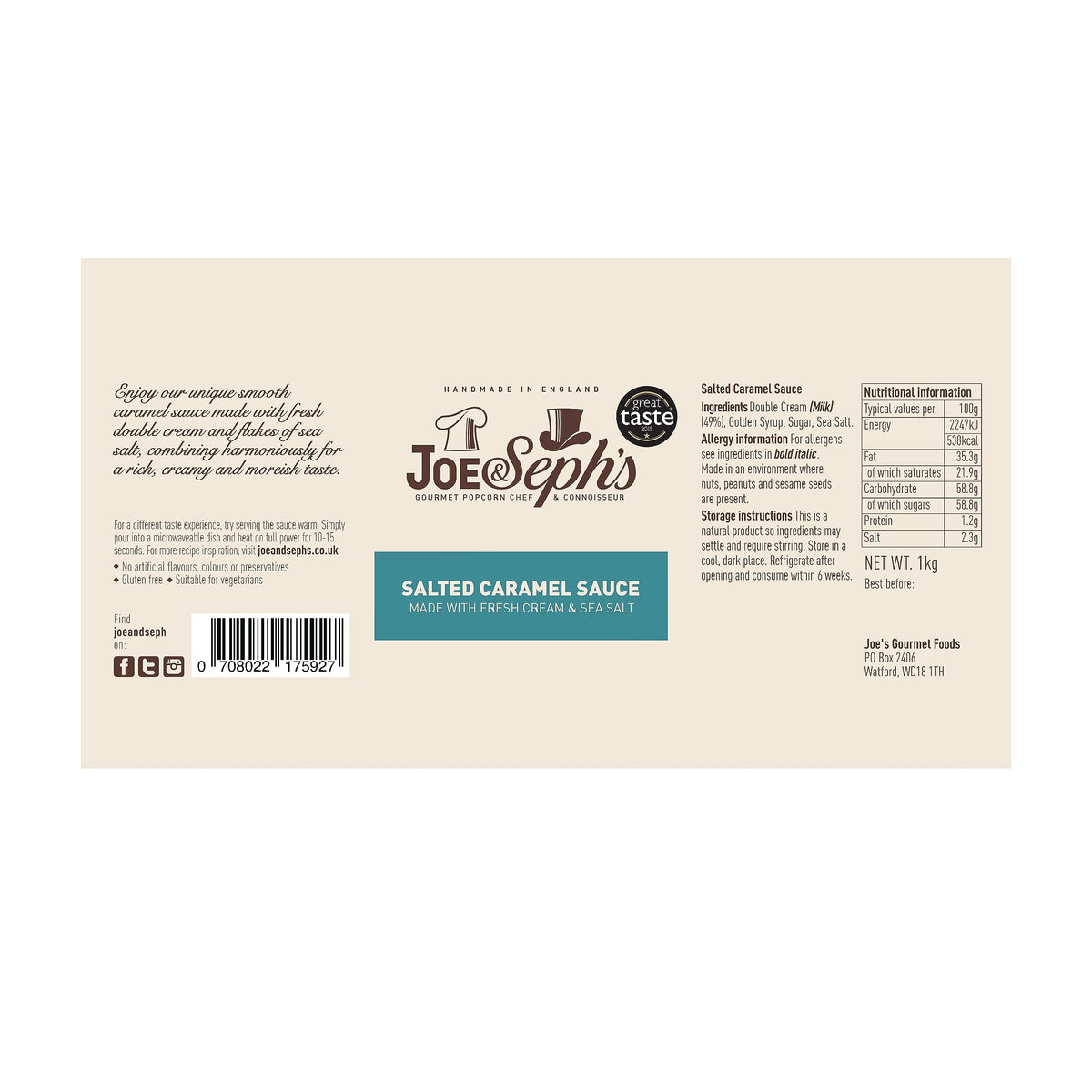Joe & Seph's Salted Caramel Sauce - 1kg Bottle | Handmade in Great Britain | 1 Star Great Taste Award Winner 5