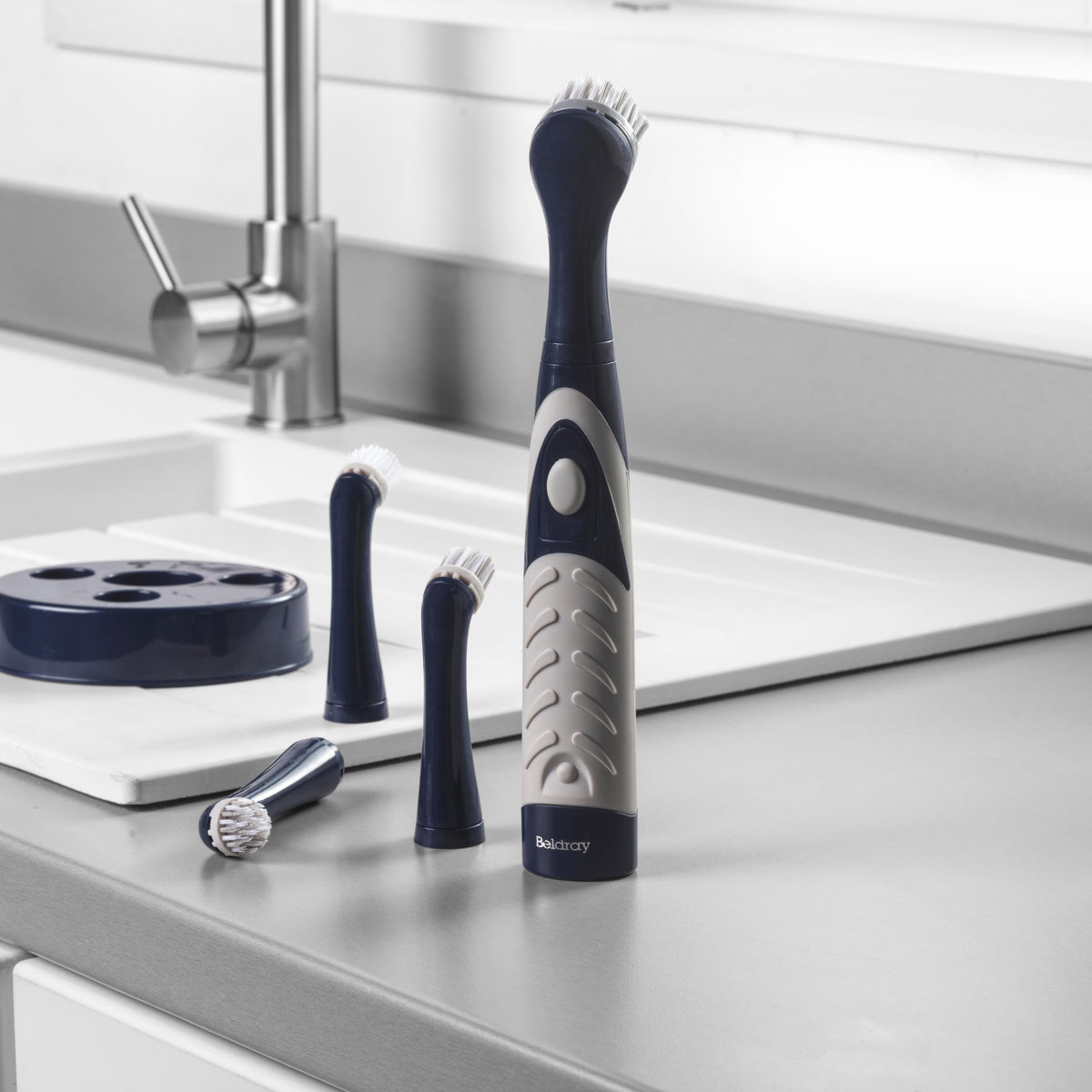 Beldray Deep Clean Electric Scrubber Turbo Brush with 4 Heads - Navy 9