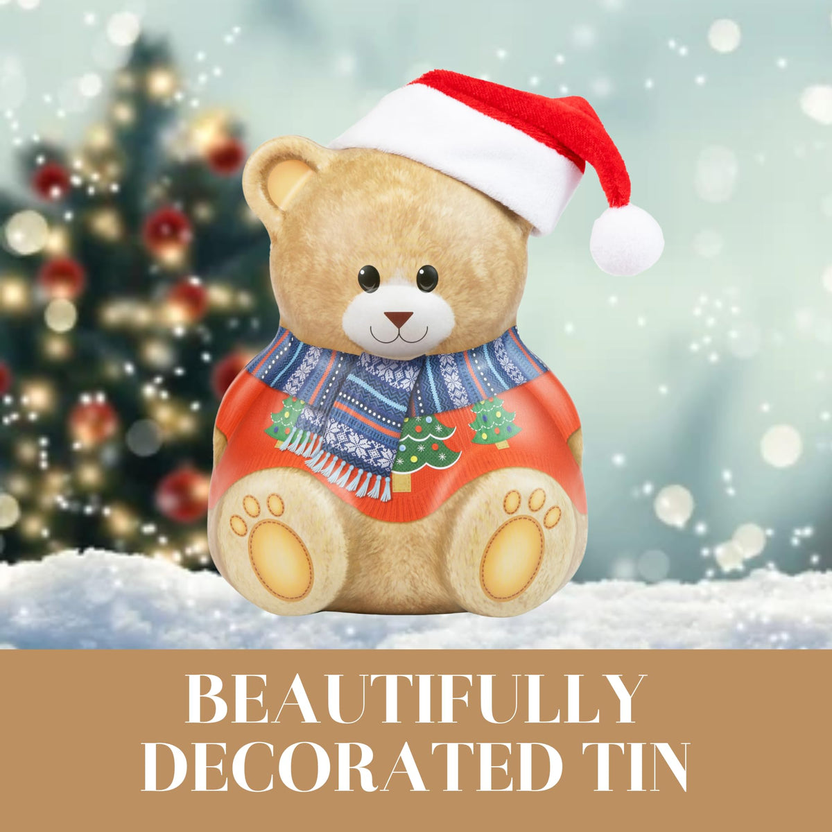 The Silver Crane co. Christmas Bear with Hat Gift Set - 200g Chocolate Chip Cookies | Vegetarian | Reusable Tin