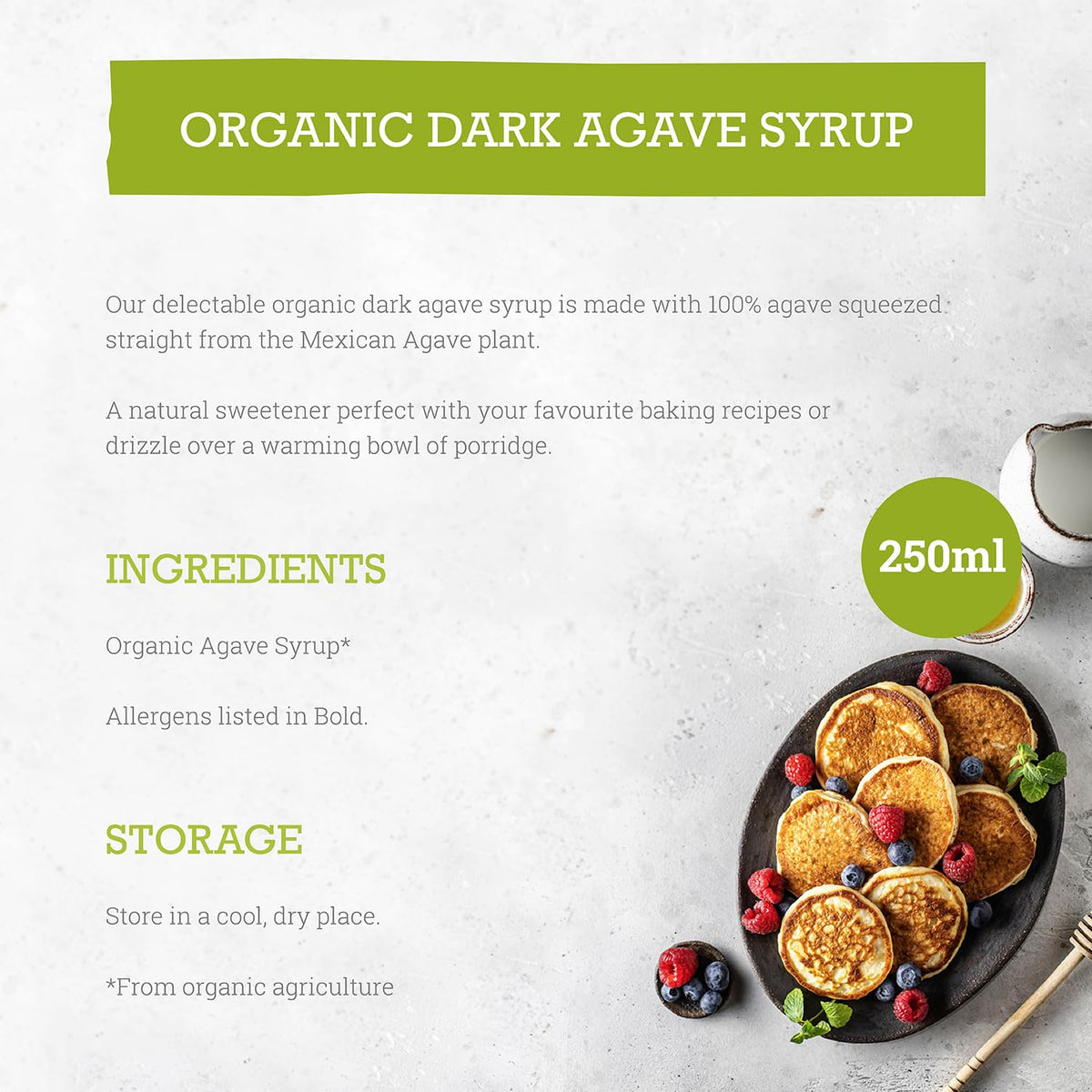Mr Organic Dark Agave Syrup - 250 ml Bottle | Organic, Non-GMO, Preservative-Free