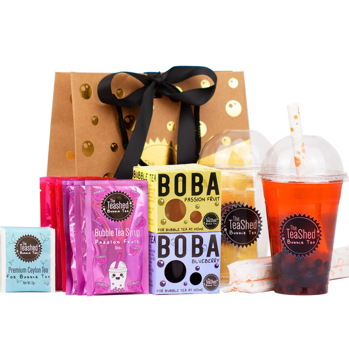 The TeaShed Bubble Tea Kit - 6 Servings of Fruit Flavored Boba & Syrup