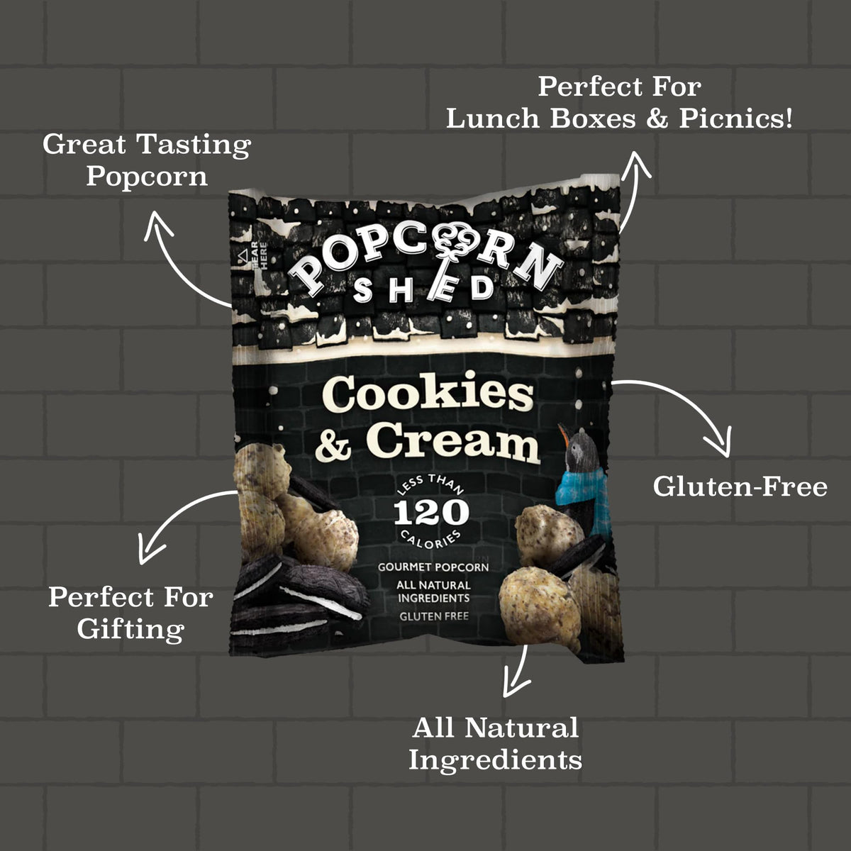 Popcorn Shed Cookies & Cream Gourmet Popcorn - Gluten Free, 16 x 24g Packs 6