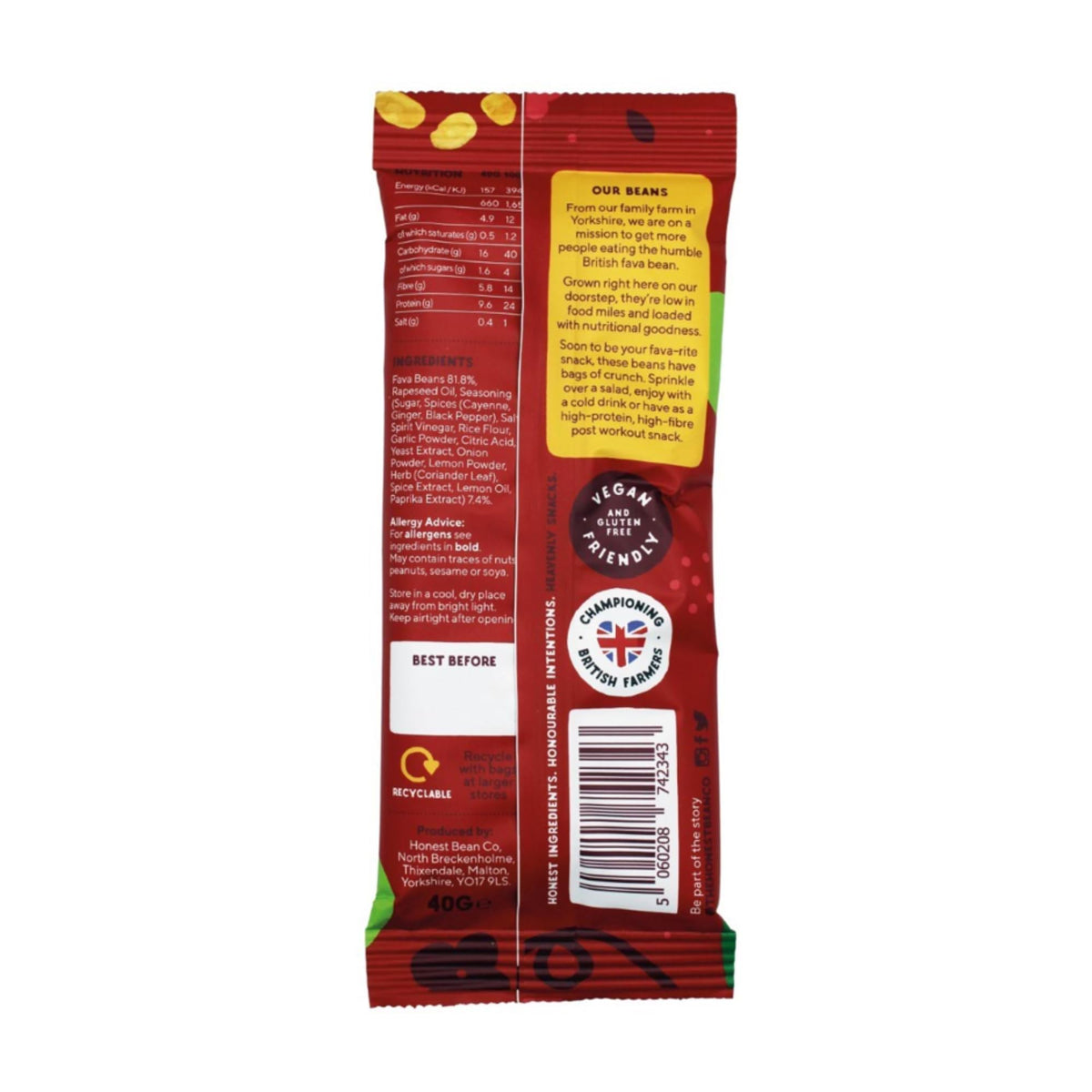 The Honest Bean Co Roasted Fava Bean Snack, Chilli & Lemon - 40g (Pack of 12) 8