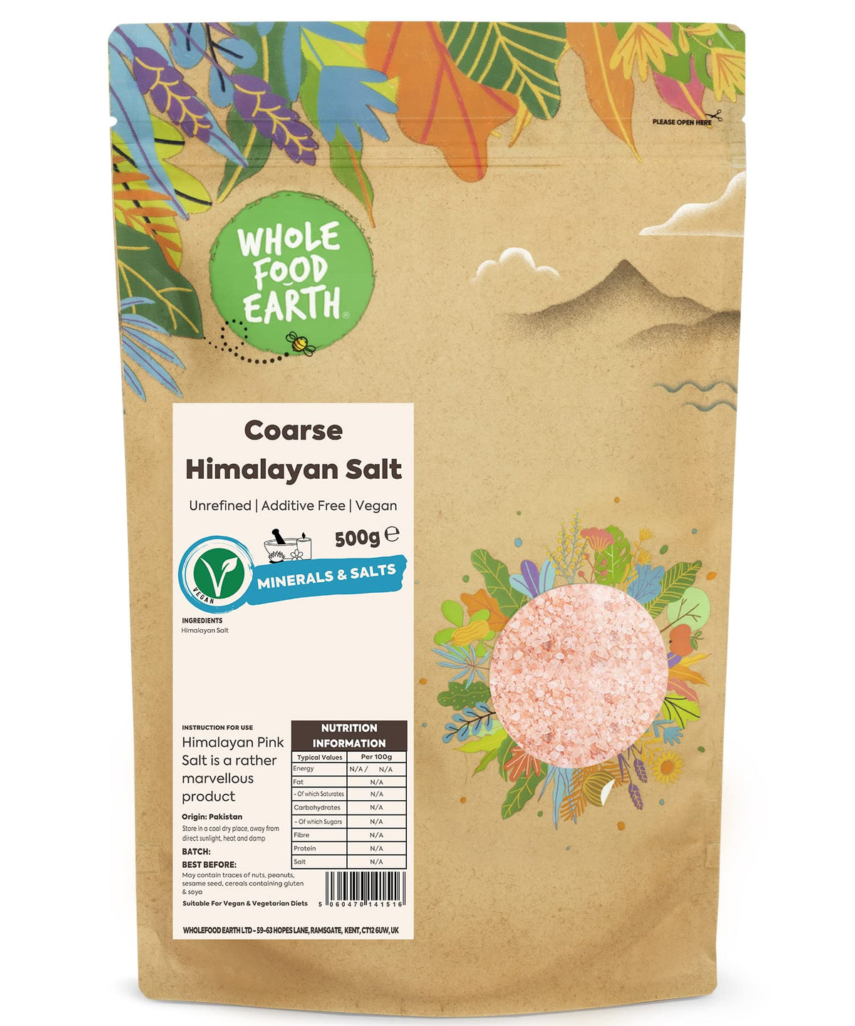 Wholefood Earth Himalayan Pink Salt - Coarse Grain, 500g