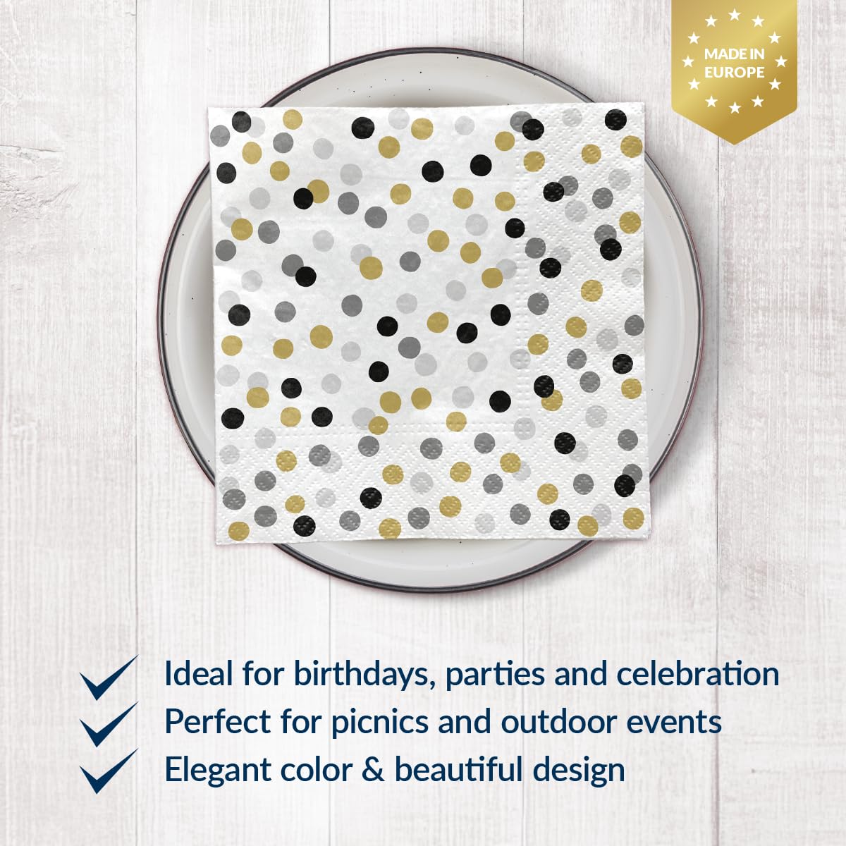 PAW Decor Collection Confetti Dots Gold-Black Napkins - 33 x 33 cm, 20 Pack 2