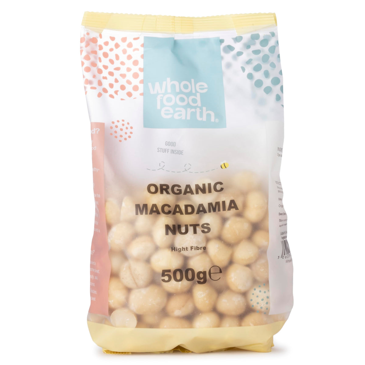 Wholefood Earth Organic Macadamia Nuts - Raw, High Fibre, Vegan, GMO Free - 500g